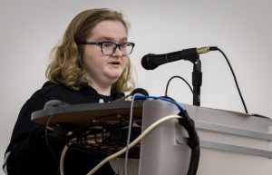 Jessica Williams presenting her piece about autism. 