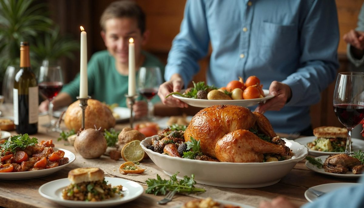 A Thanksgiving meal being served.  Retrieved on Pixabay.