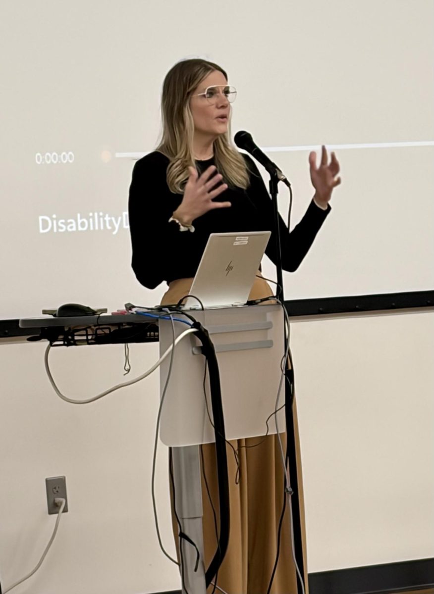 Writer and director of Disability Downloaded, Dawn Bentley, giving an overview before the film showing.